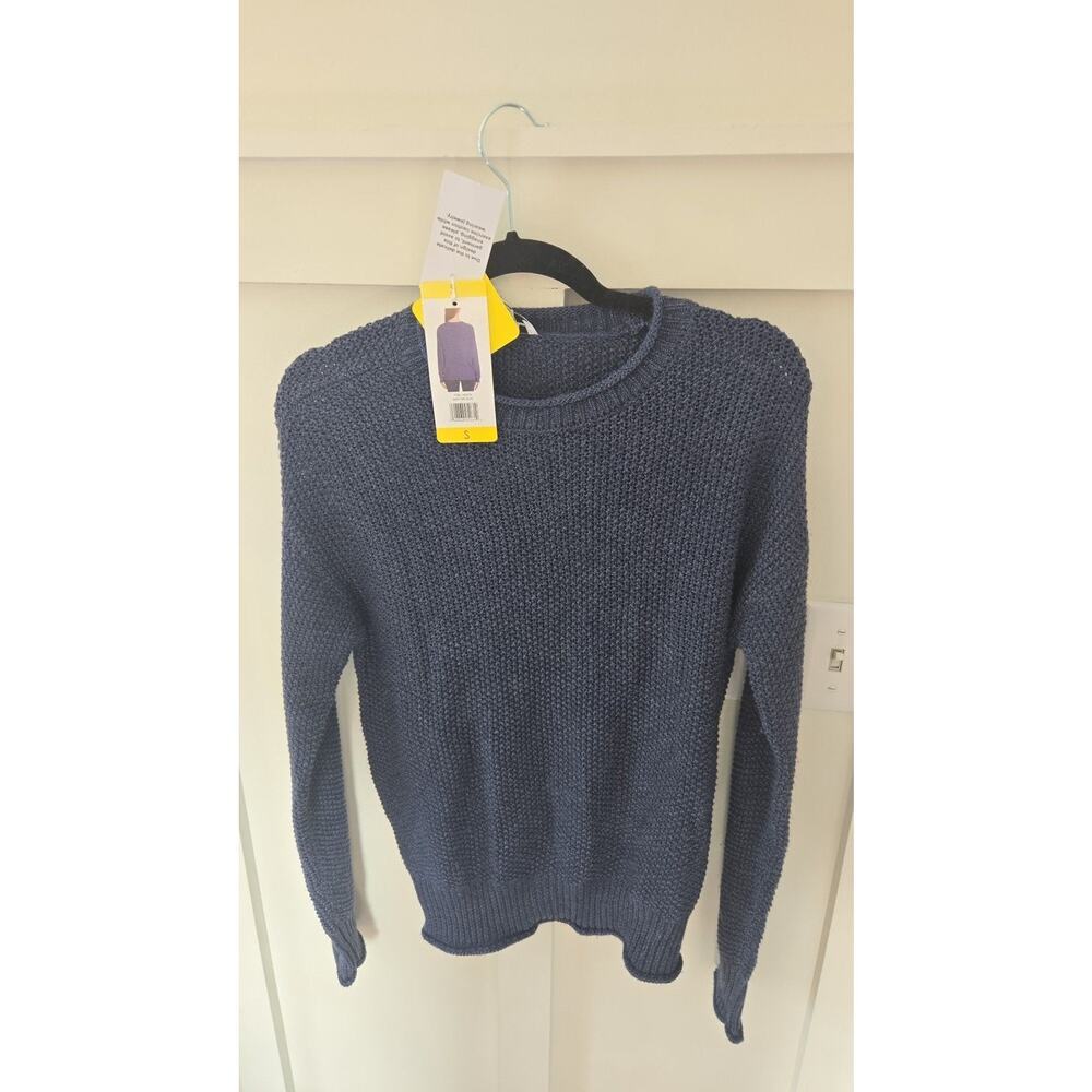 Jessica Simpson Maritime Blue Roll Neck Ribbed Cuff Textured Sweater